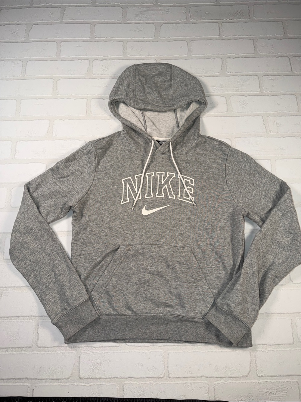 Nike Gray Pullover Hoodie with White Logo Women’s Small